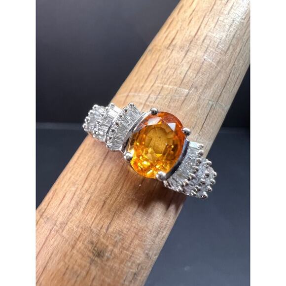 STS Jewelry - 14k white gold yellow lab sapphire and diamond ring size 7